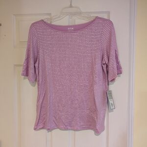 Apt. 9 Elbow Sleeve Foil Striped Top - Size‎ L